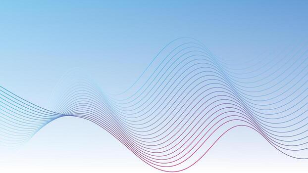 Abstract light blue gradient background with purple red flowing wave line pattern vector