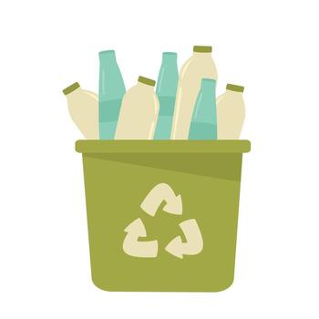 Recycling bin with bottles trash can icon. Flat illustration of recycling trash can icon for web design vector
