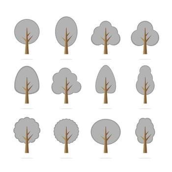 Various abstract tree illustrations in gray vector