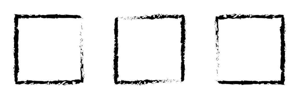 sets Grunge square and rectangle frames. Set of black ink boxes. Collection of rectangle borders and square stamp imprints. Isolated on white background. vector