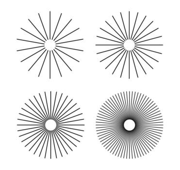 sets Radial circle lines circular radiating geometric shapes resembling sun rays. Abstract design element. illustration on a white background. vector