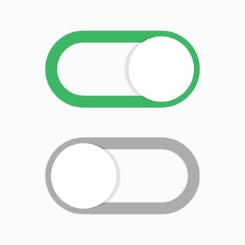 sets On and Off toggle switch buttons , Buttons slider, suitable for simple UI design, Green and gray toggle switch buttons are shown. vector