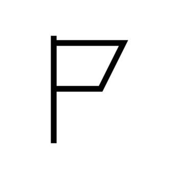 black and white Toothpick flag outline icon, Black circle with vertical line on left and horizontal line in middle. vector