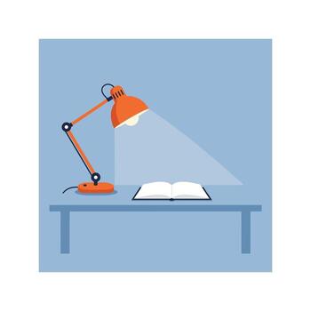 An open book and lamp on a desk vector