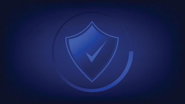check mark sign with shield on blue background. cyber security and digital firewall vector