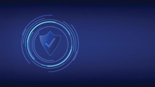 cyber security concept. check mark sign with digital shield on blue background vector