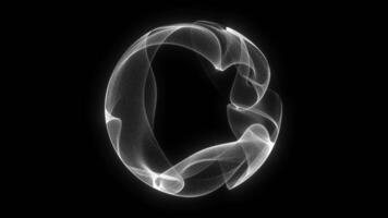 Abstract smoke sphere looped on black background. Gray glowing digital sphere of a stream of plasma particles on a dark background. Magical energy. Fantasy sci fi dynamic shiny core. 4k 60fps graphic video