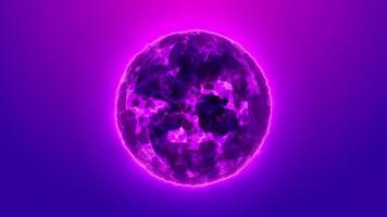 rosa lysande sfär på vibrerande blå rosa lutning bakgrund. abstrakt neon klot med mjuk aura. 4k sömlös slinga på 60 fps. idealisk för vj bilder, digital konst, Youtube intro, och drömmande tech. video
