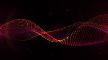 röd abstrakt bakgrund sömlös slinga. 4k strömmande vågor och lysande partiklar på mörk bakgrund, dynamisk teknologi och vetenskap animation, slät eterisk röd ljus ränder, trogen röd Vinka video