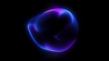 blå och rosa neon sfär bakgrund sömlös slinga 4k. abstrakt flerfärgad boll animering med kaotisk turbulent rotationer på mörk bakgrund, trogen digital rörelse grafisk, slät lysande video