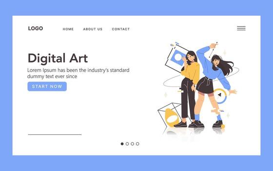 Digital Art Website Design with Stylish Characters vector