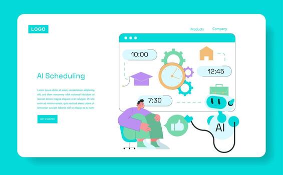AI scheduling interface with clock and gears vector