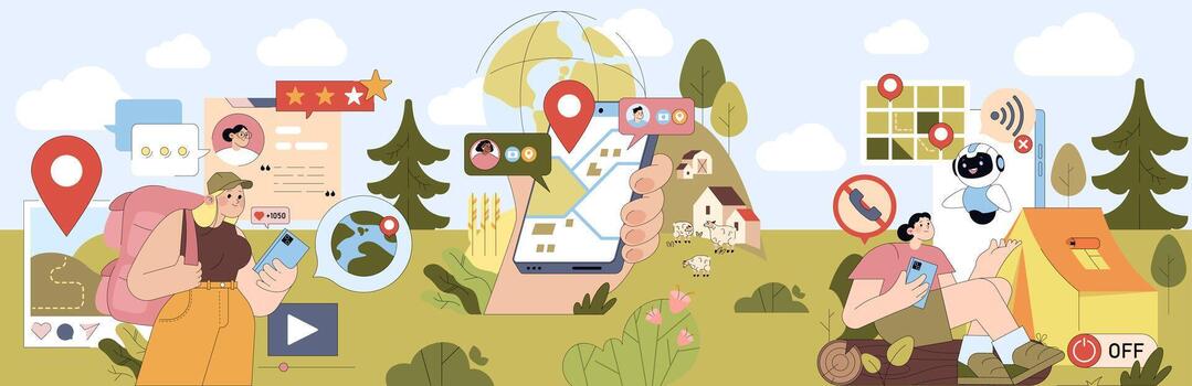 Tech and nature exploration illustration vector