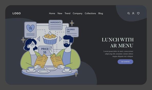 Couple exploring AR menu during lunch vector