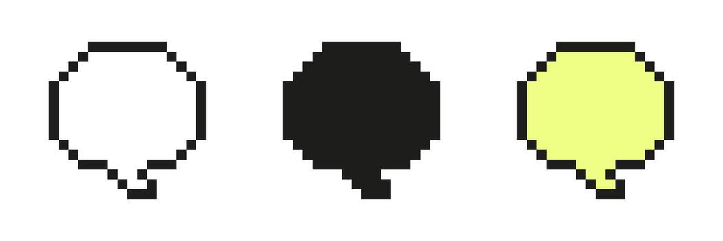 Pixel Communication Trio Set Icon. Pixel Art Collection of Three Message Bubbles for User Dialog. Isolated Illustration vector