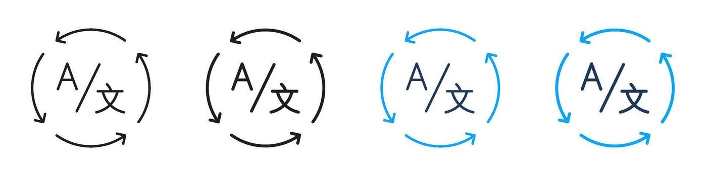 Language Exchange Cycle Line And Solid Icon Set. Alphabet Symbols With Arrows Symbol Collection For Text Conversion, Linguistic Swapping, And Multilingual Switching. Isolated Illustration vector