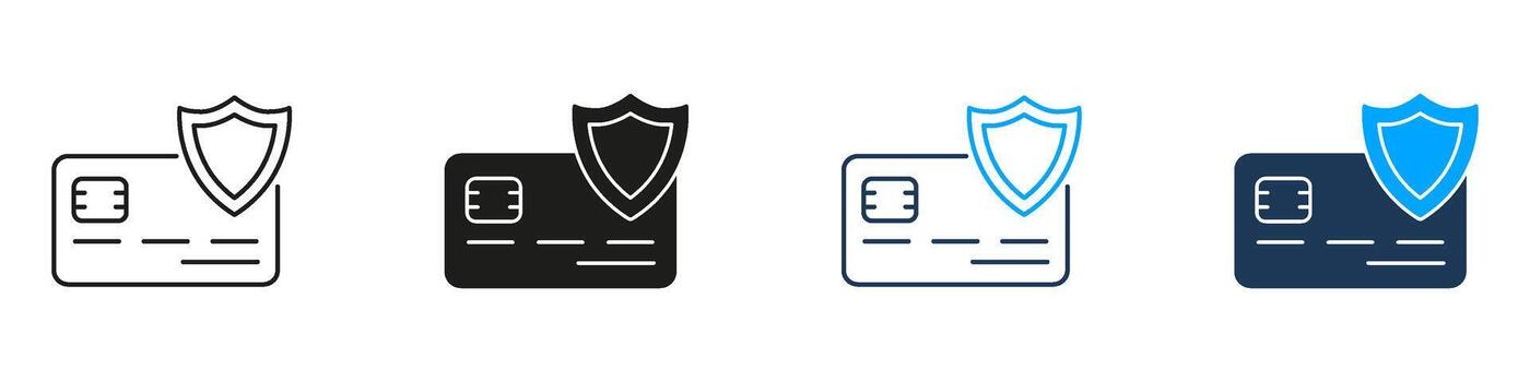 Credit Card With Shield Line And Solid Icon Set. Financial Security And Fraud Protection Symbol Collection. Secure Payment And Data Privacy. Isolated Illustration vector