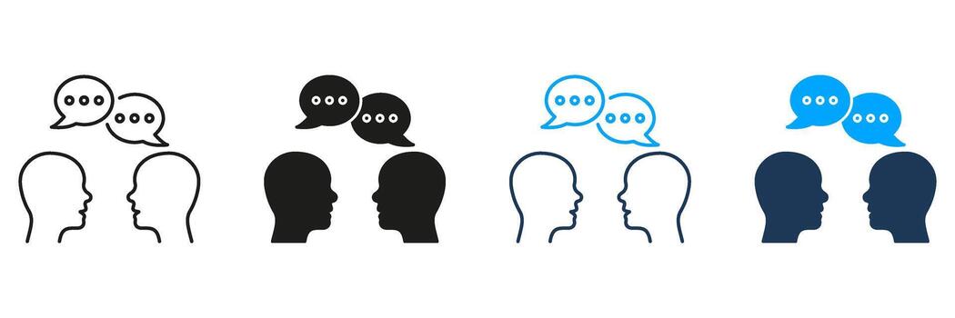 Two People Communicating With Speech Bubbles Line And Solid Icon Set. Dialogue, Conversation, And Communication Symbol Collection. Interpersonal Interaction. Isolated Illustration vector