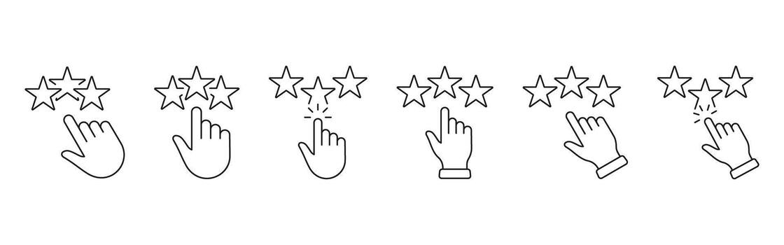 mano haciendo clic estrella clasificación línea icono colocar. usuario realimentación y revisión sistema contorno símbolo recopilación. cliente satisfacción. aislado ilustración vector