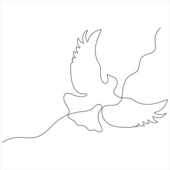 Minimalist continuous line dove in flight outline style illustration vector