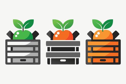 Three fruit crate icons with apples and oranges symbol vector