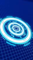 astratto raggiante blu futuristico hud interfaccia con circolare elementi, simboleggiante digitale dati, scienza, e alto tecnologia video