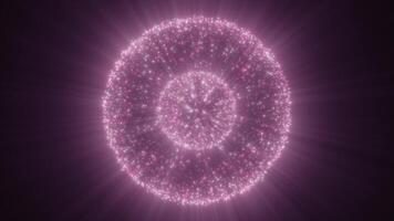 en mjuk lila lysande sfär med ljus strålar utstrålande utåt, omgiven förbi strålnings gnistrande partiklar, skapande ett andlig glöd video