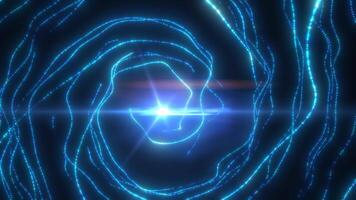 Abstract glowing blue light tunnel with dynamic energy lines creating a futuristic vortex effect video