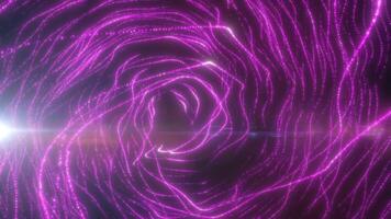 abstrato magenta túnel do brilhando linhas e pontos fluindo dentro uma rodopiando vórtice movimento video