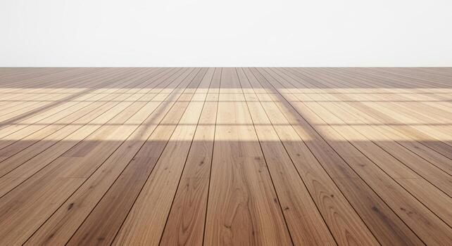 Warm wooden floor with natural light and shadow patterns, creating a bright and inviting empty space photo