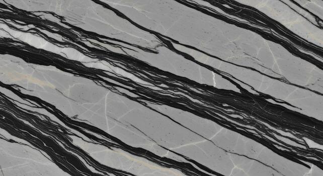 Abstract natural grey marble slab with dramatic black veining and white crystalline structures, showcasing unique geological patterns and luxurious te photo
