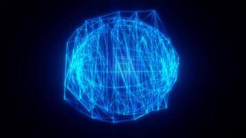 3d trådmodell strukturera av en sfär i lysande blå neon rader, skildrar de begrepp av digital anslutning och virtuell nät video