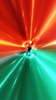 Abstract glowing burst of red and green light converging into a dark core, symbolizing energy, speed, and explosive cosmic power video