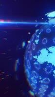 digital globo con brillante azul ligero rayos y falla efectos, simbolizando tecnología, Internet, y datos conexiones video