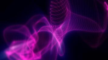 Vivid magenta light waves twist and flow across a dark background, forming dynamic abstract loops in a digital mesh style video