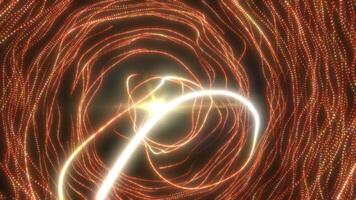 Glowing orange vortex tunnel with bright swirling light trails creating a dynamic abstract flow video