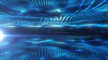 abstrakt blå partikel vågor formning en digital lysande yta med trogen energi strömma video
