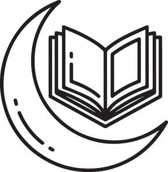 An open book and a crescent on a white background vector