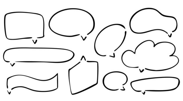 Set of blank empty speech bubbles in doodle style. Hand drawn chat and message boxes for comics, text, and conversation design. Floating bubbles illustration isolated on white background. vector