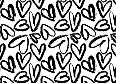 Abstract seamless heart pattern in doodle style. Hand drawn ink illustration with repeating romantic shapes. Endless background for textile, wrapping paper, wallpaper, Valentine design. vector
