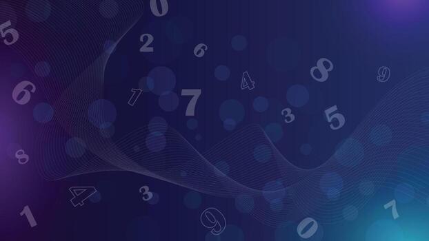 Creative abstract numerical background with floating digits and glowing light effects on dark blue gradient design, perfect for technology, math, data, and digital themed projects vector