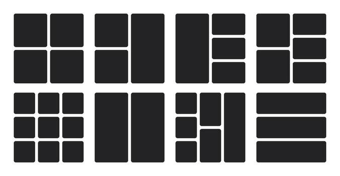 negro modular bento cuadrícula fondo. mezclado marco dimensiones, contenedores, bloques en modelo diseño modelo. diseño para foto collage presentaciones digital galería aplicaciones vector