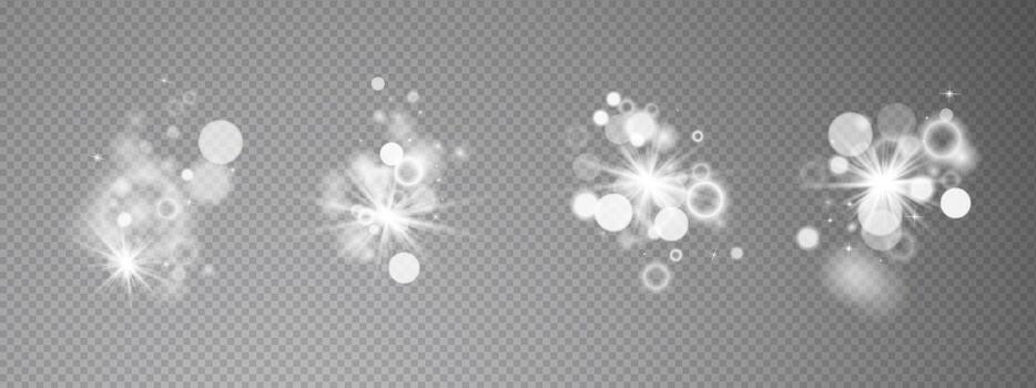 White light effect set collection. Luminous stars, sparks, bursts, flares with radiant beams and rays. glow elements with bright magical shine effects. Overlay objects for digital design. vector