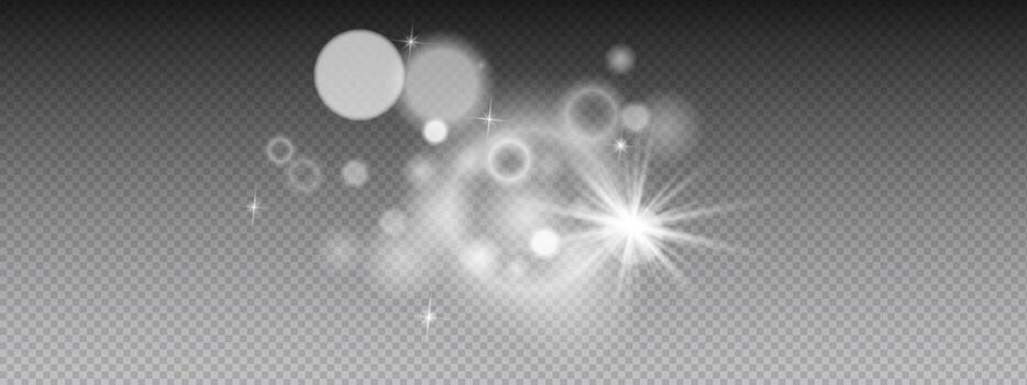 Glowing light effect cluster element. Central burst surrounded by circles, rings, rays, flares in luminous arrangement. bright magical object with shine components. Overlay for design vector