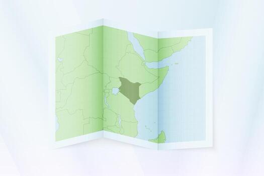 Kenya map, folded paper with Kenya map. vector