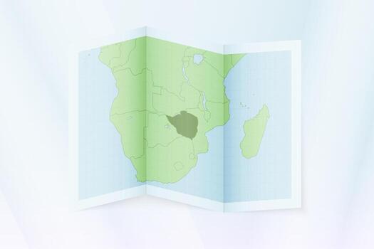 Zimbabwe map, folded paper with Zimbabwe map. vector