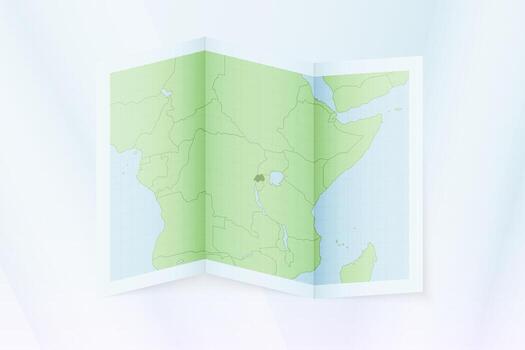 Rwanda map, folded paper with Rwanda map. vector