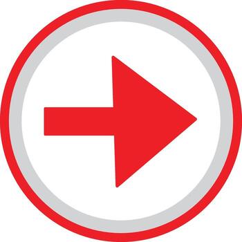 Bold red arrow pointing right inside a circular red and white border vector