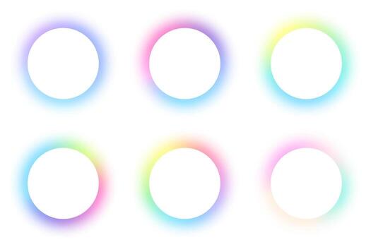 Round frame with rainbow blurred transparent gradient edge. Abstract neon circle border with soft pastel glowing. Futuristic vibrant banners isolated on white background. vector