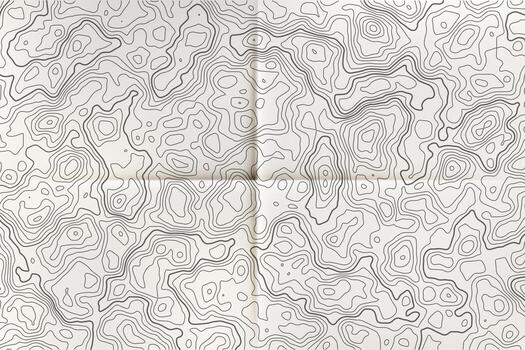 Topographic map with pattern of contour lines. Mountain background with abstract geographic wavy relief. Black grid and strokes of outline landscape. vector